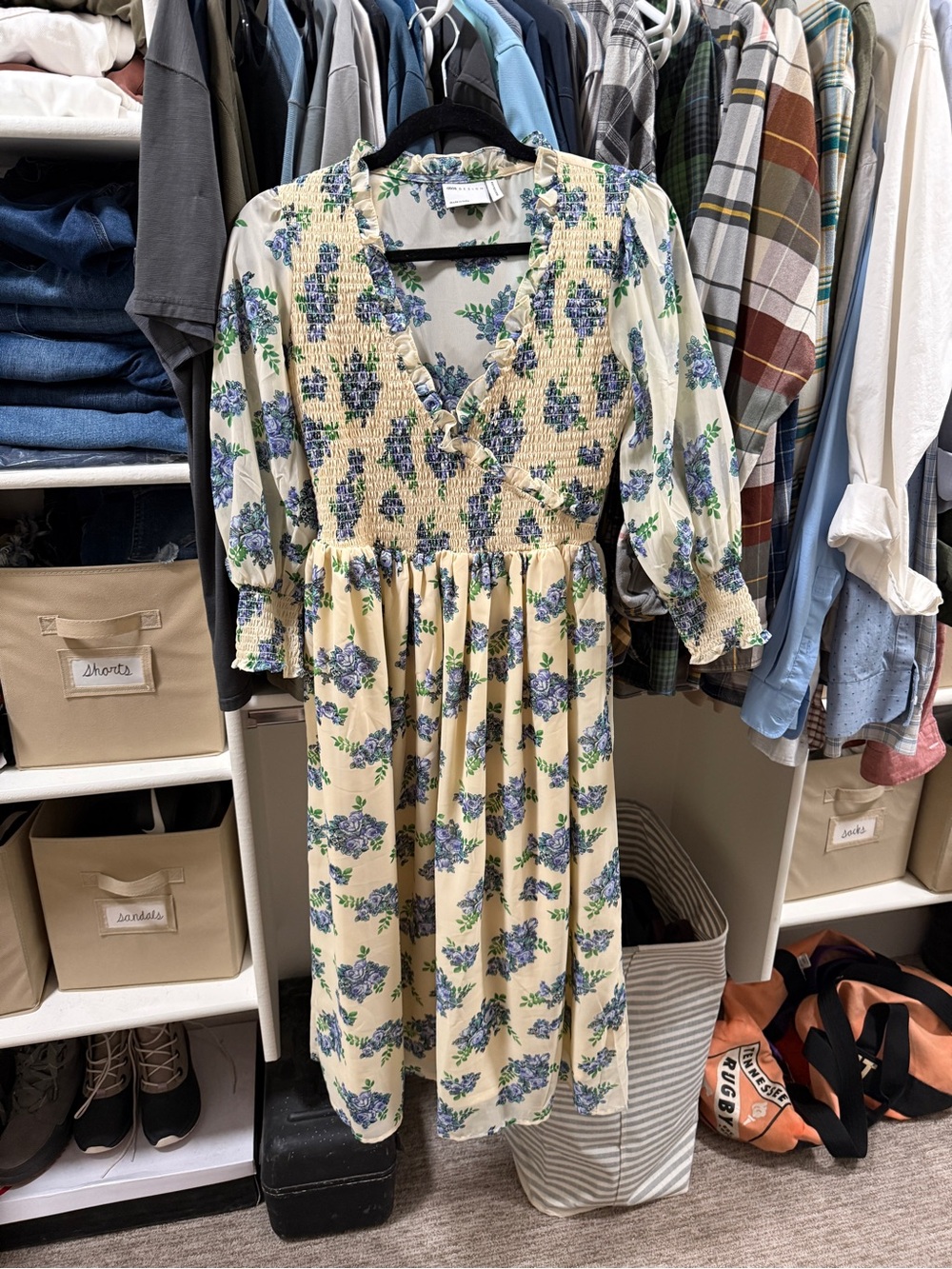 ASOS Cream Midi Dress with Blue Floral Print - Picture 1 of 3